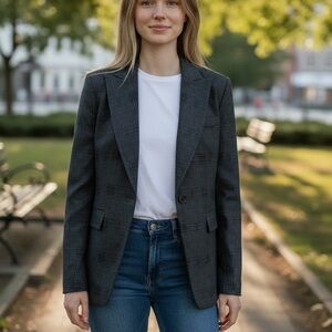 Tommy Hilfiger Women's Dark Gray Plaid Single-Button Blazer